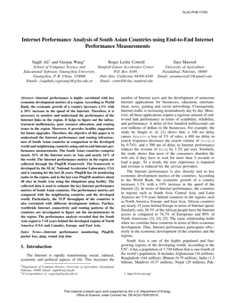 Internet Performance Analysis of South Asian Countries Using End-To-End Internet Performance Measurements