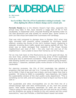 Sea Level Rise: the City of Fort Lauderdale Is Taking It Seriously – but Often, Fighting the Effects of Climate Change Can Be a Lonely Job