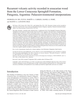 Recurrent Volcanic Activity Recorded in Araucarian Wood from the Lower Cretaceous Springhill Formation, Patagonia, Argentina: Palaeoenvironmental Interpretations