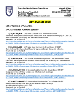31 Mar 2020 – BTC Planning Applications