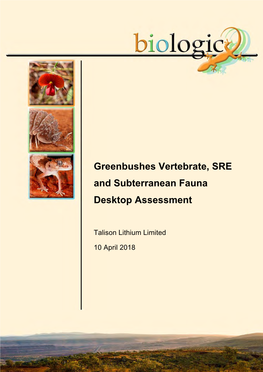 Greenbushes Vertebrate, SRE and Subterranean Fauna Desktop Assessment