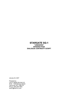 Stargate Sg-1 “Unending” Episode #1020 Dialogue Continuity Script