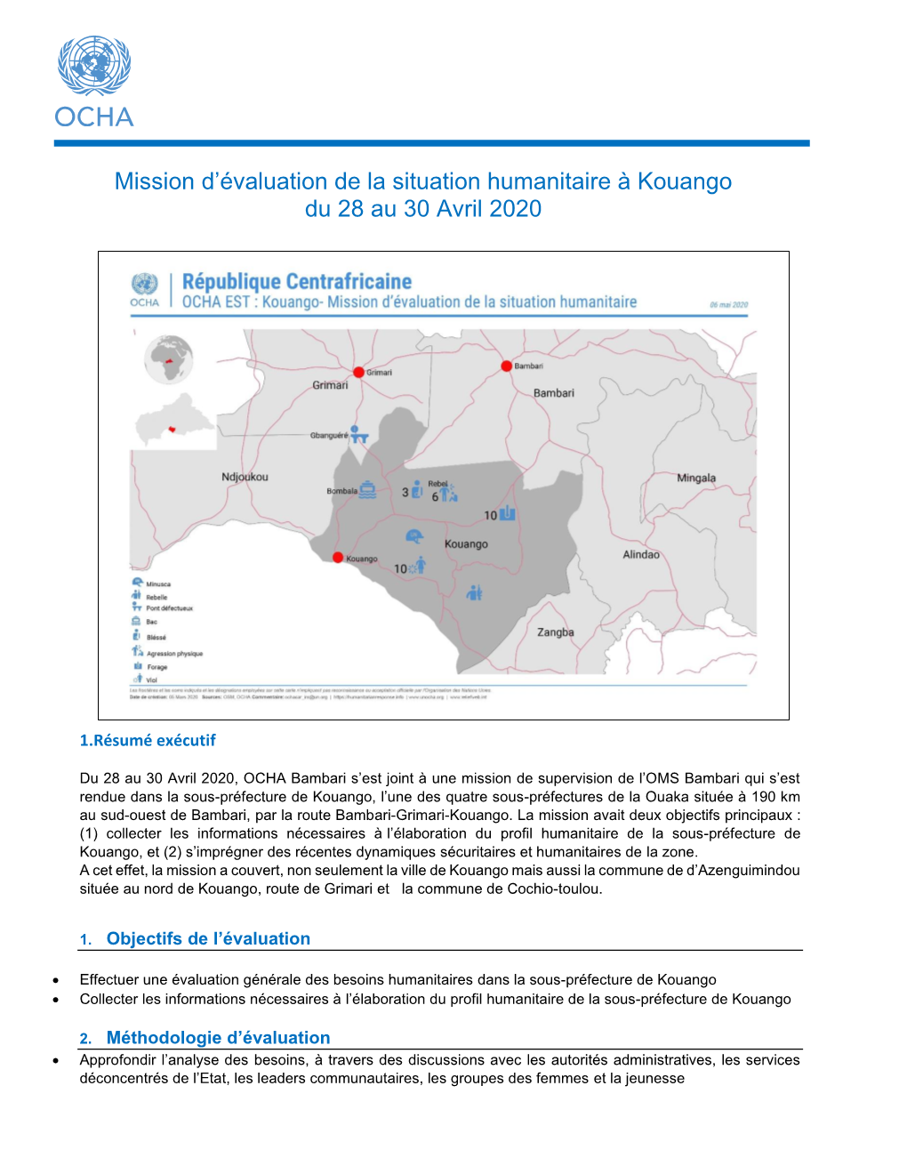Mission D'évaluation De La Situation Humanitaire À Kouango Du 28 Au 30 Avril 2020