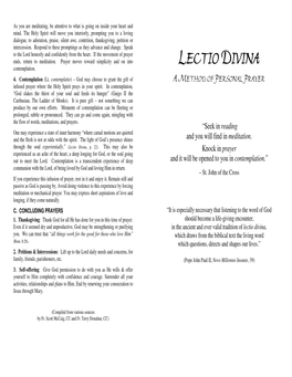 LECTIO DIVINA Contemplation