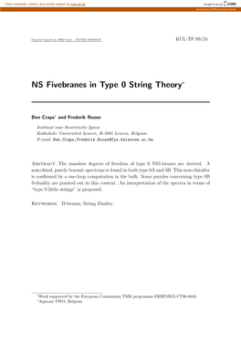 NS Fivebranes in Type 0 String Theory∗