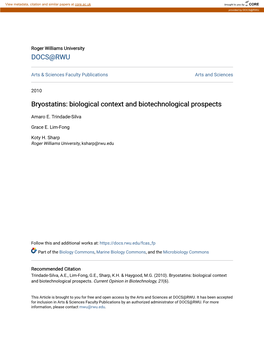 Bryostatins: Biological Context and Biotechnological Prospects
