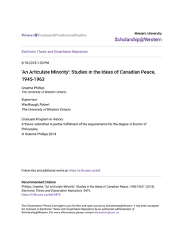 'An Articulate Minority': Studies in the Ideas of Canadian Peace, 1945-1963