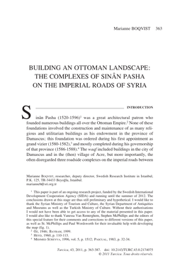 Building an Ottoman Landscape: the Complexes of Sinân Pasha on the Imperial Roads of Syria