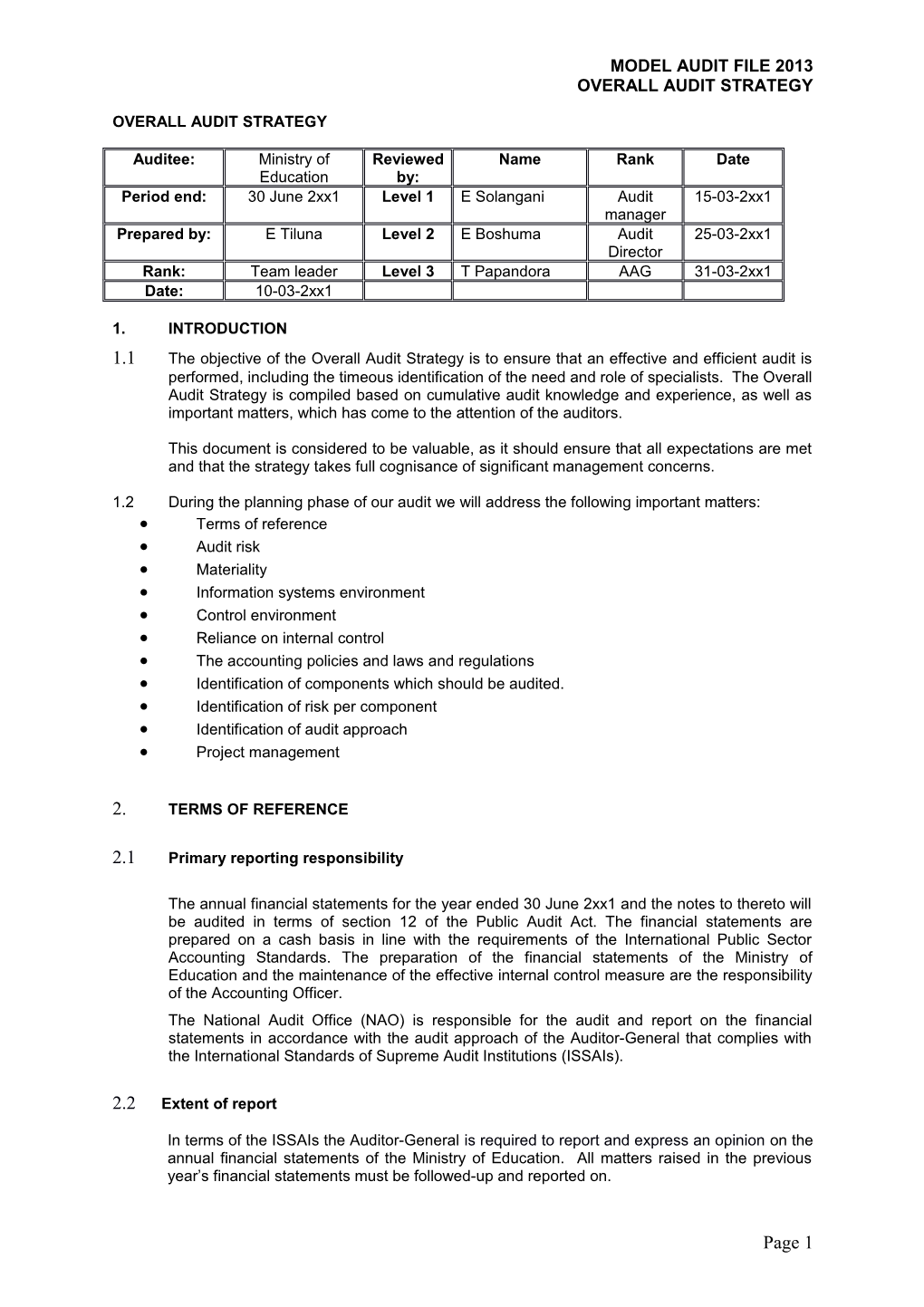 Model Audit File 2013