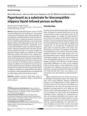Paperboard As a Substrate for Biocompatible Slippery Liquid