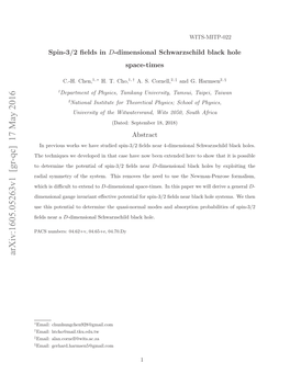 Spin-3/2 Fields in $ D $-Dimensional Schwarzschild Black Hole Space