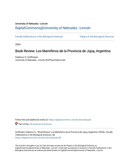 Book Review: Los Mamíferos De La Provincia De Jujuy, Argentina