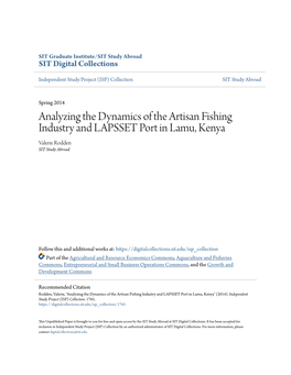 Analyzing the Dynamics of the Artisan Fishing Industry and LAPSSET Port in Lamu, Kenya Valerie Rodden SIT Study Abroad