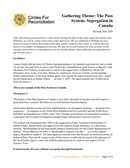 Gathering Theme: the Pass System: Segregation in Canada Revised, June 2020