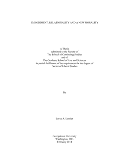 EMBODIMENT, RELATIONALITY and a NEW MORALITY a Thesis