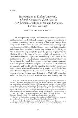 Introduction to Evelyn Underhill, “Church Congress Syllabus No. 3: the Christian Doctrine of Sin and Salvation, Part III: Worship”