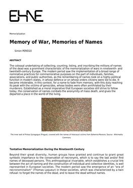Memory of War, Memories of Names