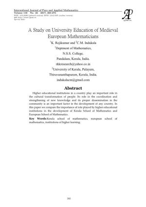 A Study on University Education of Medieval European Mathematicians 1K