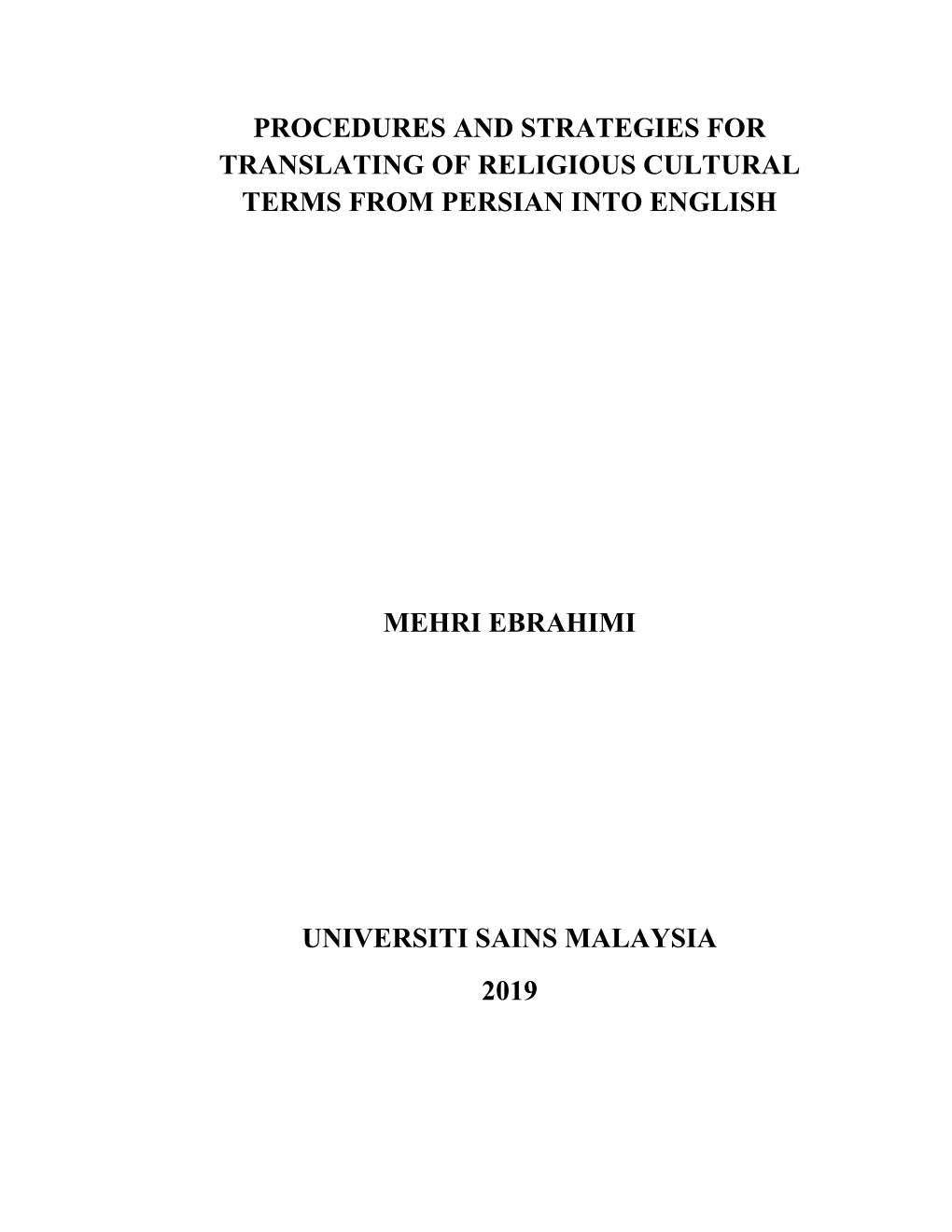 Procedures and Strategies for Translating of Religious Cultural Terms from Persian Into English