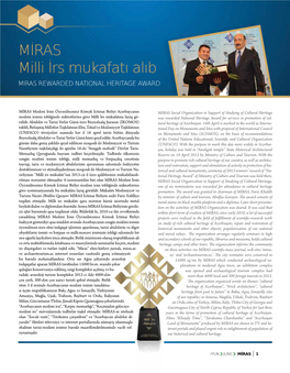 MİRAS Milli İrs Mukafatı Alıb MIRAS Rewarded National Heritage Award