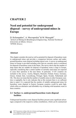 Survey of Underground Mines in Europe