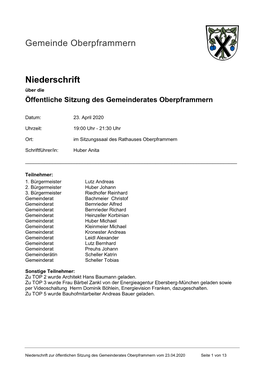 Gemeinde Oberpframmern Niederschrift