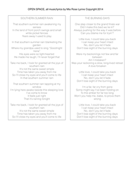 LYRICS to OPEN SPACE by Mia Rose Lynne