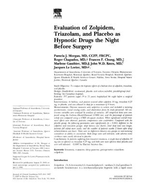 Evaluation of Zolpidem, Triazolam, and Placebo As Hypnotic Drugs the Night Before Surgery