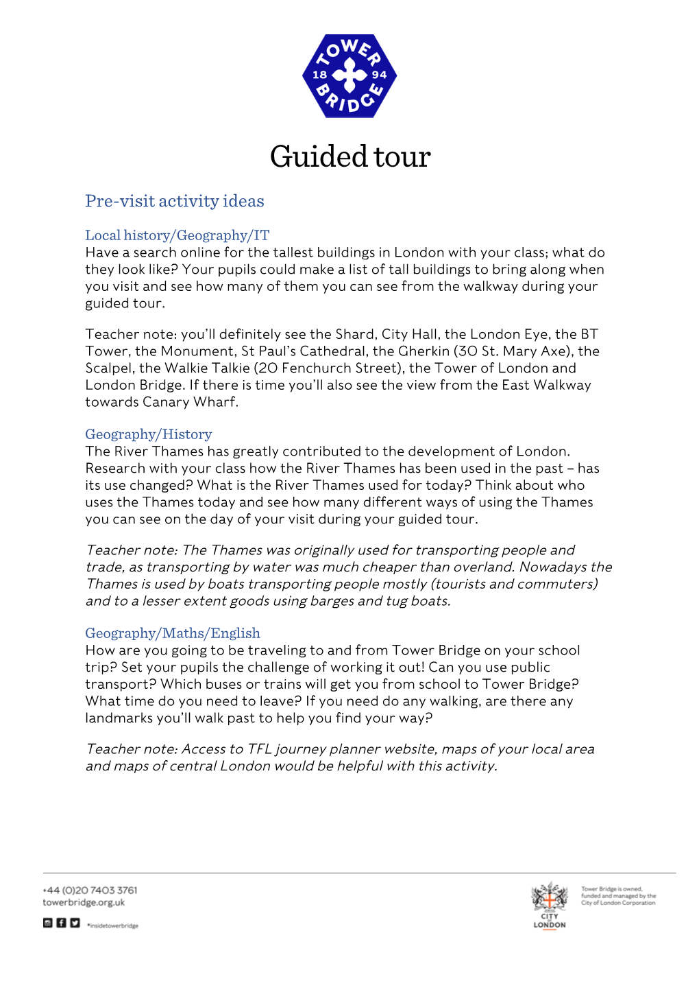 Guided Tour Pre-Visit Activity Ideas
