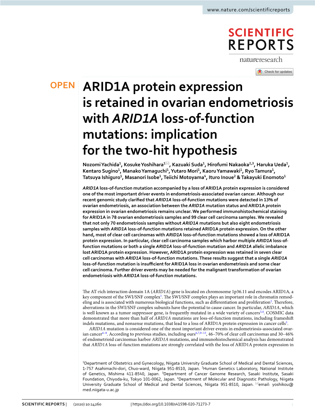 ARID1A Protein Expression Is Retained in Ovarian Endometriosis