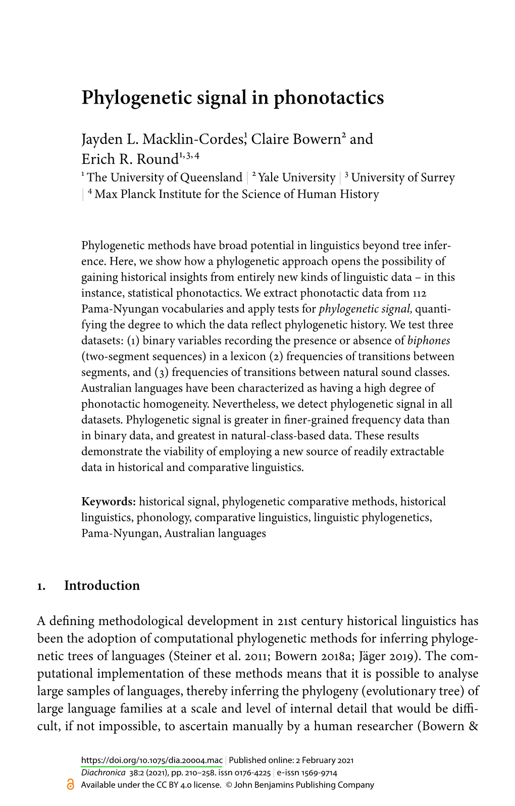 Phylogenetic Signal in Phonotactics