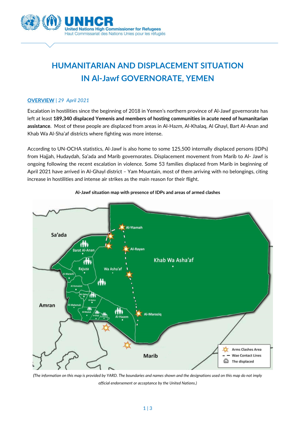 HUMANITARIAN and DISPLACEMENT SITUATION in Al-Jawf GOVERNORATE, YEMEN