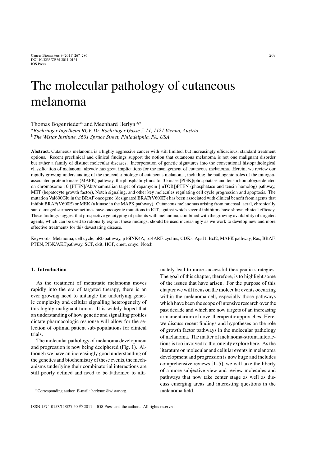 The Molecular Pathology of Cutaneous Melanoma