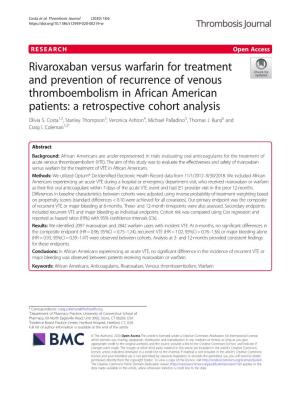 Rivaroxaban Versus Warfarin for Treatment and Prevention Of