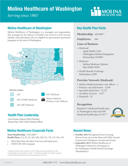 Molina Healthcare of Washington Serving Since 1985*