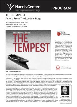 PROGRAM the TEMPEST Actors from the London Stage