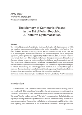 The Memory of Communist Poland in the Third Polish Republic. a Tentative Systematisation