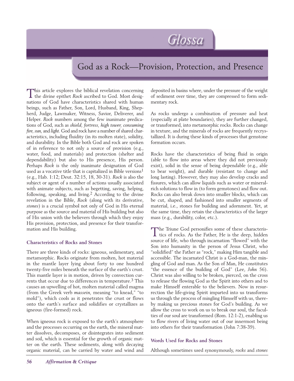 Glossa God As a Rock—Provision, Protection, and Presence