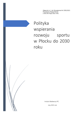 Polityka Wspierania Rozwoju Sportu W Płocku Do 2030 Roku