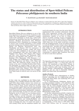 The Status and Distribution of Spot-Billed Pelican Pelecanus Philippensis in Southern India