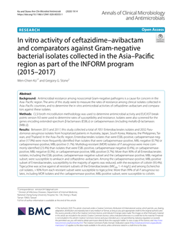 In Vitro Activity of Ceftazidime–Avibactam and Comparators