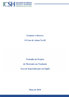 Traduzir O Horror: O Caso De Adam Nevill Trabalho De Projeto De