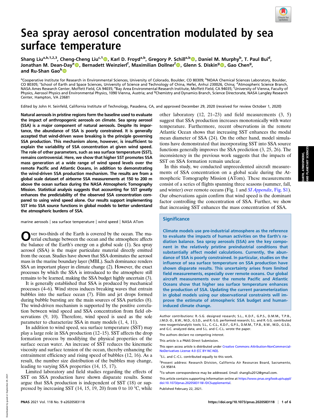 Sea Spray Aerosol Concentration Modulated by Sea Surface Temperature