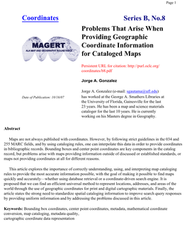 Problems That Arise When Providing Geographic Coordinate Information for Cataloged Maps