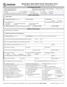 Washington State Birth Filing Form