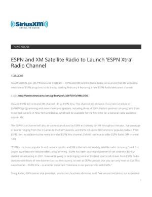 ESPN and XM Satellite Radio to Launch 'ESPN Xtra' Radio Channel