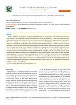 An Overview of the Organic Farming Situation in Iran (Challenges and Solutions)