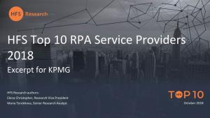 HFS Top 10 RPA Service Providers 2018 Excerpt for KPMG