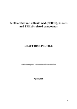 Perfluorohexane Sulfonic Acid (Pfhxs), Its Salts and Pfhxs-Related Compounds