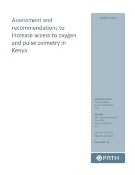 Assessment and Recommendations to Increase Access to Oxygen and Pulse Oximetry in Kenya